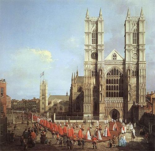 Canaletto Westminster Abbey with a procession of Knights of the Bath, 1749