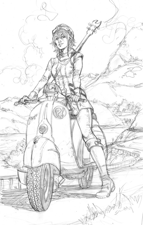 funrama:  FLCL commission for ECCC ‘15. Preliminary pencil sketch.
