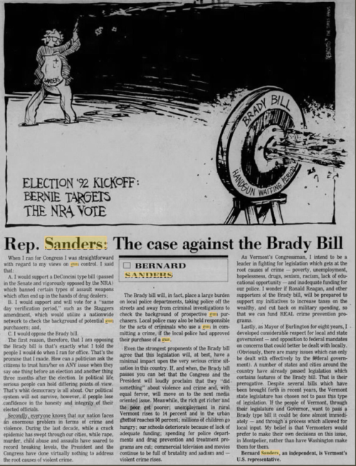 From the Vault:Bernie the NRA candidate and in opposition to the Brady Bill