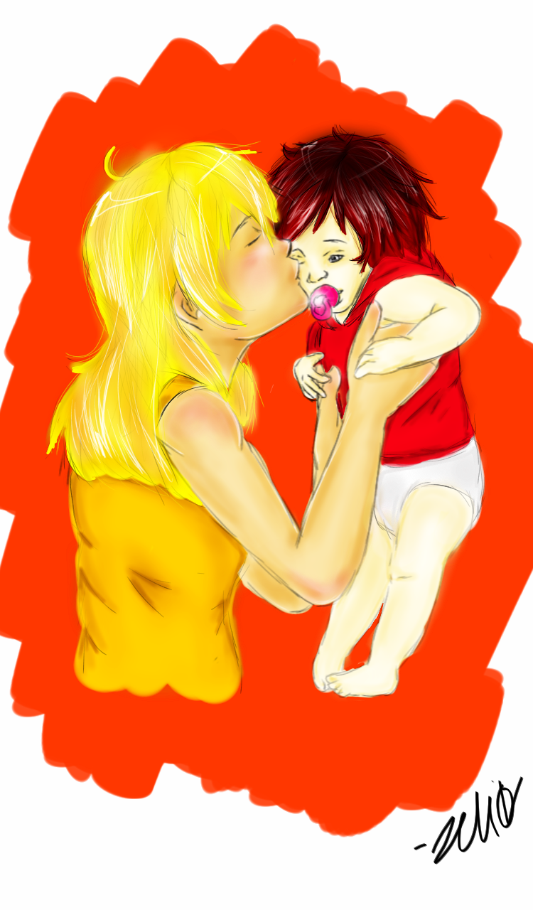 &ldquo;Hey there little sis..&rdquo; *chu~* So people wanted Yang holding