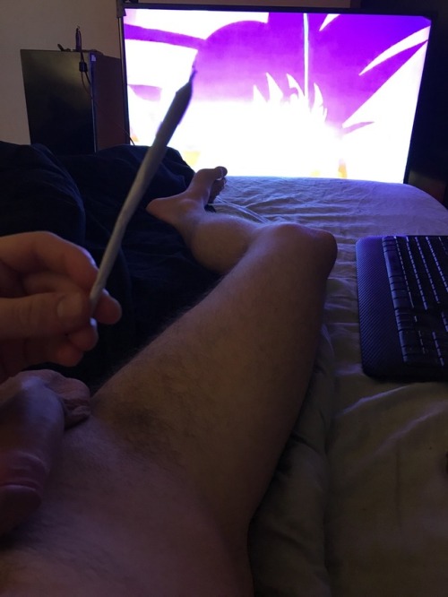 Laying naked watching DBZ with some green