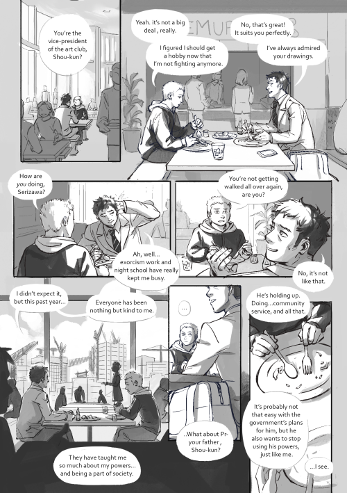 soussune:  an 8-page (+bonus) comic of shou and seri catching up that i spent too long on. mostly an