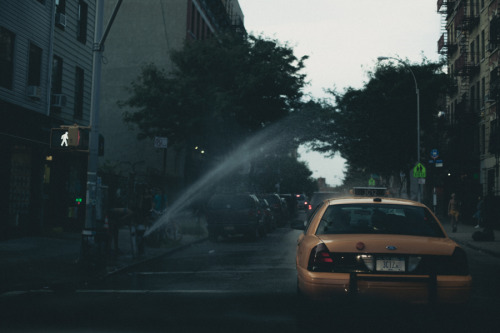 beewalker: Before and after an open hydrant. Summer, NYC.