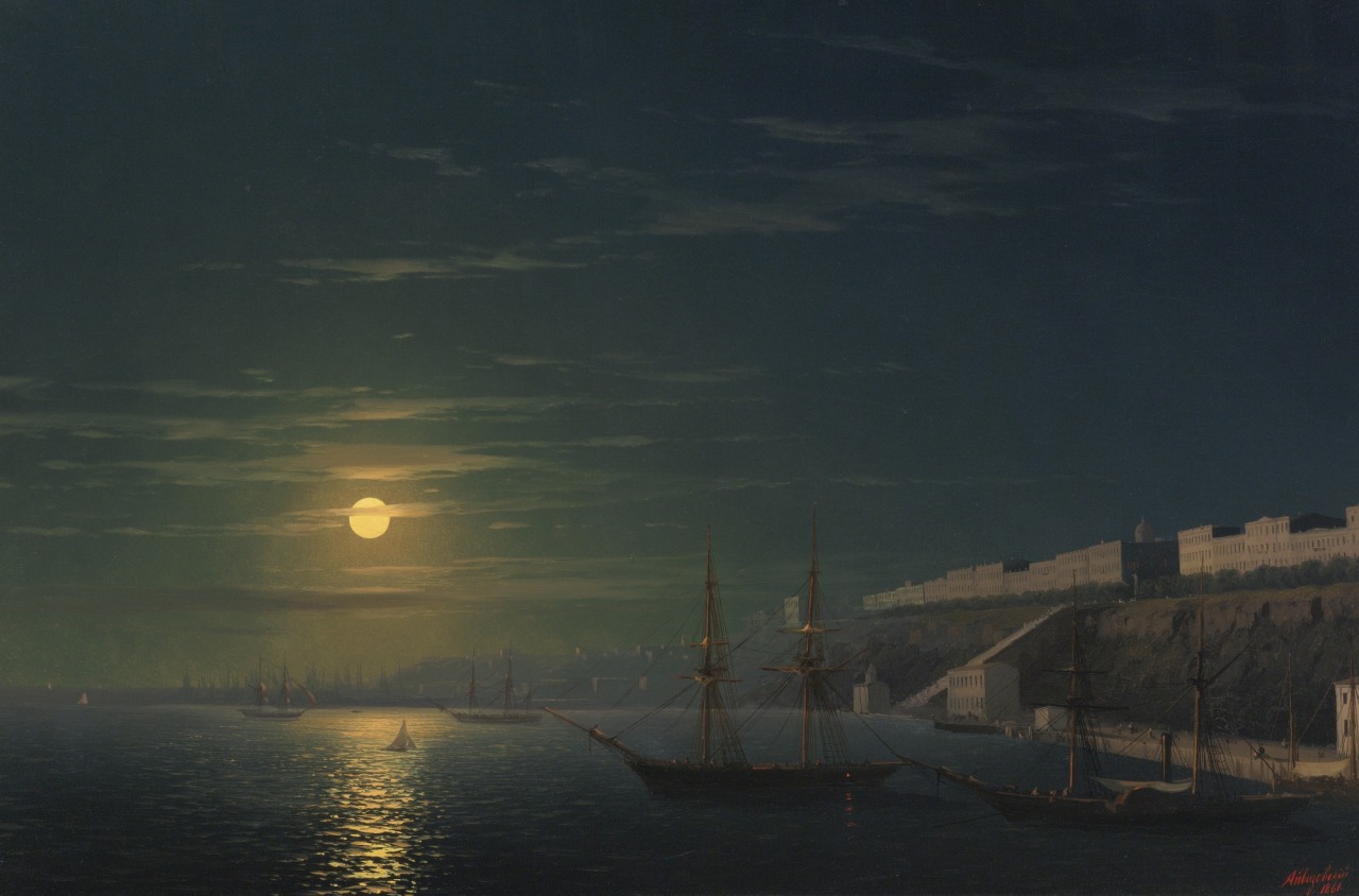 dappledwithshadow:View of Odessa on a Moonlit NightIvan Aivazovsky 1861  This is