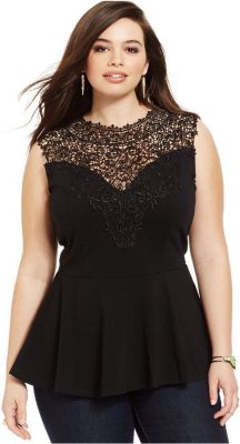 beautiful-real-women:  Lace-Yoke Peplum Blouse