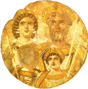 A portrait of the Severan Dynasty, with Roman Emperor Septimus Severus, his wife Julia Domna, future