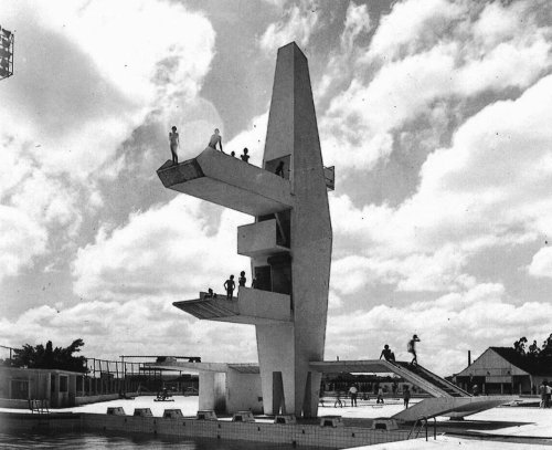 furtho:  João Batista Vilanova Artigas’ diving platform, Brazil, 1960s (via here)   