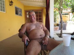 manlydadchaser63:…Dad naked in the backyard on a hot afternoon,  he shows you his cock…
