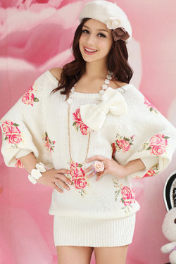 sissydonna:  beautyfinding-tidebuy:  Beige Flowers Print Bat Long Sleeve Sweater Dress  Where Boys Will Be Girls