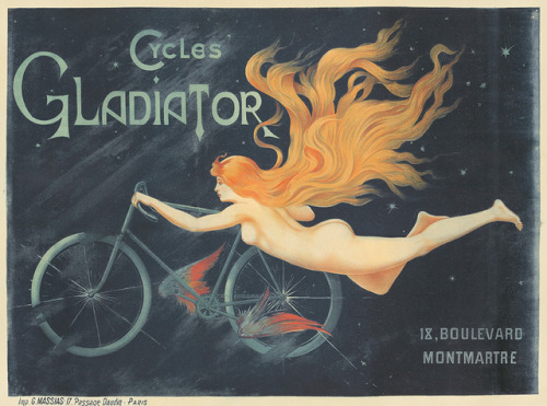 Cycles Gladiator. ca. 1895. Anonymous.51 7/8 x 38 1/8 in./131.7 x 96.8 cmA lithographic masterpiece.