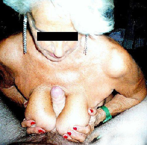 suemom-love:  Her saggy old udders are only fit for being cummed on after a rough