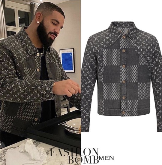 Drake Eats Spaghetti out of Spotify Plaque Wearing a $2,670 Vuitton Giant Damier Waves Monogram Denim Jacket Top Fashion Skills