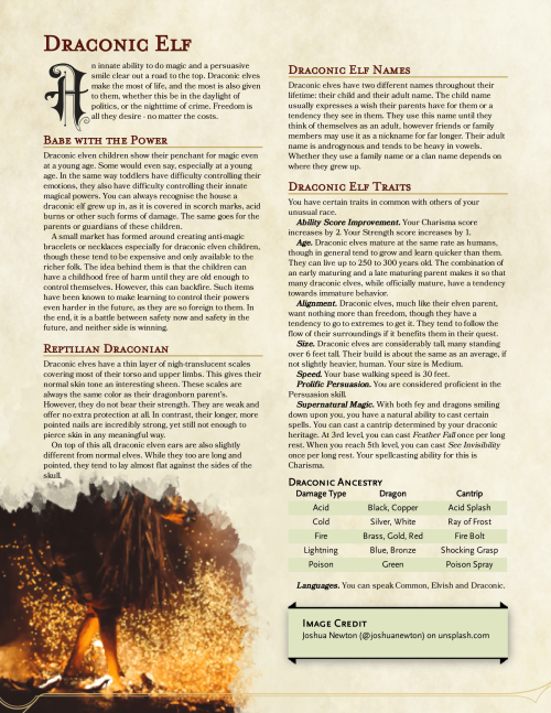 Dragonborn Half-RacesHomebrew for all of the dragonborn half-races possible with races from the PHB!