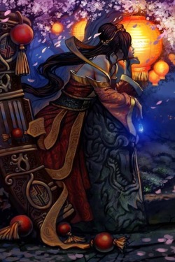 blue-happy-ali:  Fan art not mine.  It’s a shame not many people use the Guqin Sona skin anymore whilst playing her :(.