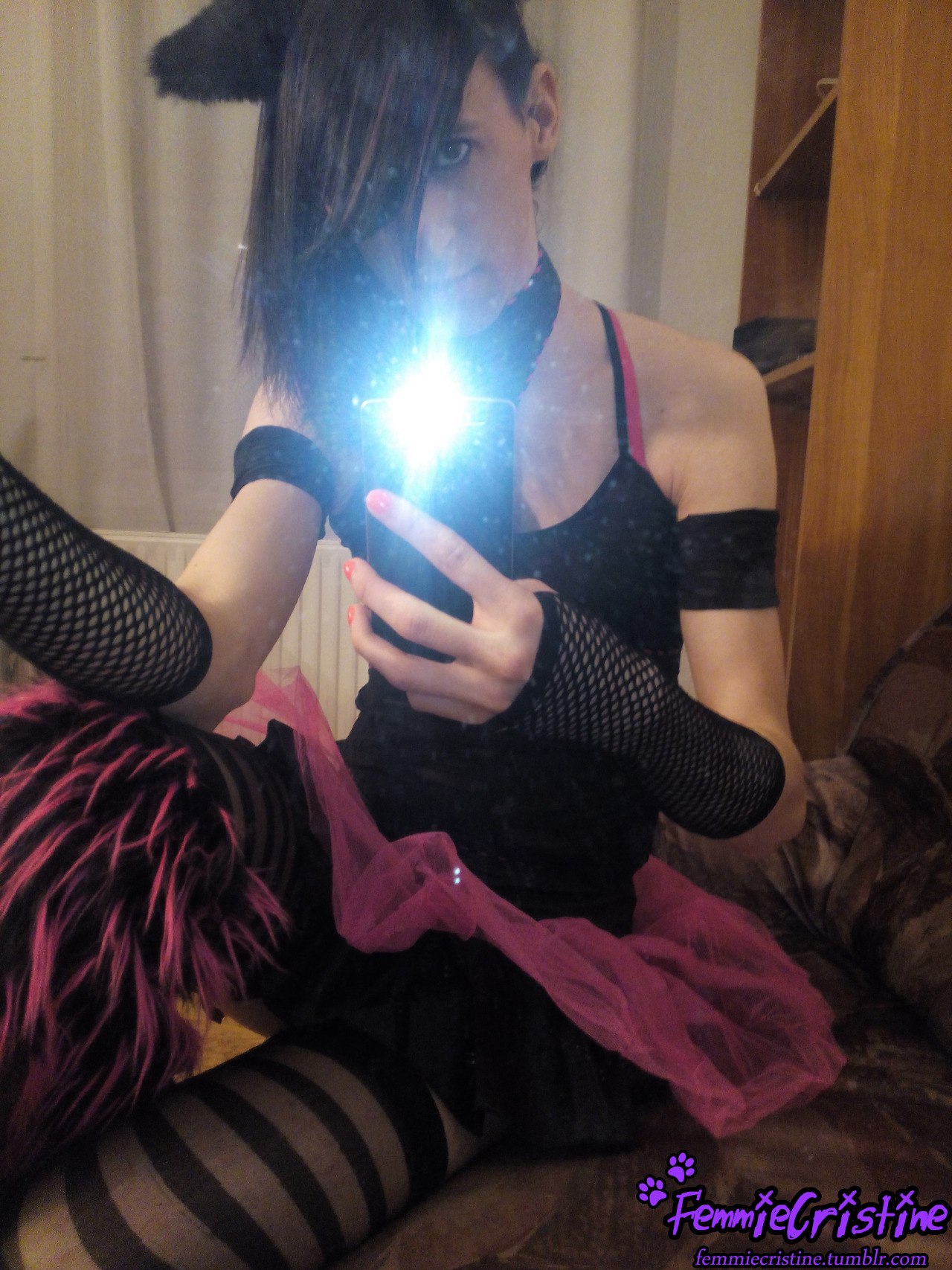 Mirror selfie in my new industrial pink &amp; black dance wear outfit ^_^ More