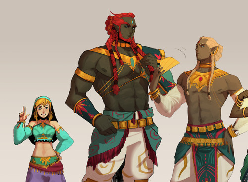 s-kinnaly:I wondered what the zelgan children would look like in Gerudo clothing, inspired by the Gerudo from Legend of Zelda Breath of the Wild. :3Rinku belongs to @figmentformsCovarog, Ralnor, Orana, Kanisa and Teb belongs to me :) 