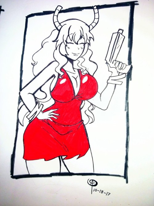 grimphantom2: chillguydraws:  Inktober 2017  Day 18 - Dragon  Lucoa  She looks good in red!  red dragon~ ;3