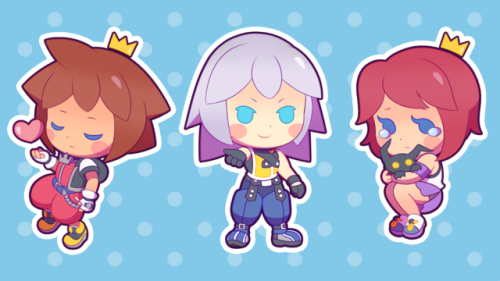 sierrasketches: drew some chibis of the destiny island trio from kingdom hearts! will be debuting these designs as charms and stickers for sacanime (as well as my online store) this january! 