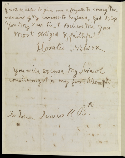 vodogreyka:gardenvarietycrime:Nelson’s first letter written after the loss of his right armSir