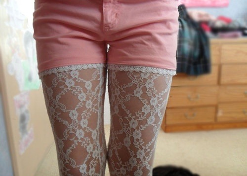 Lace tights and lace shorts. (from him)