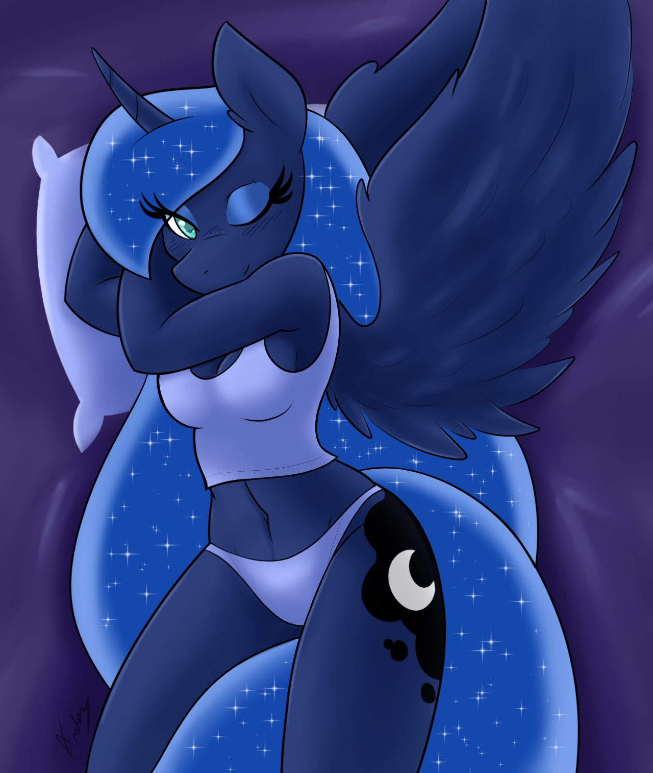 needs-more-butts:  I had a fun idea for a sleepy Luna on her bed, maybe slightly