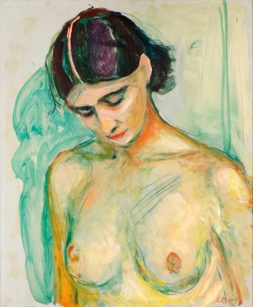 la-belle-epoche: Edvard Munch (Norwegian, 1863-1944) Halvakt med senket hode (Semi nude looking down