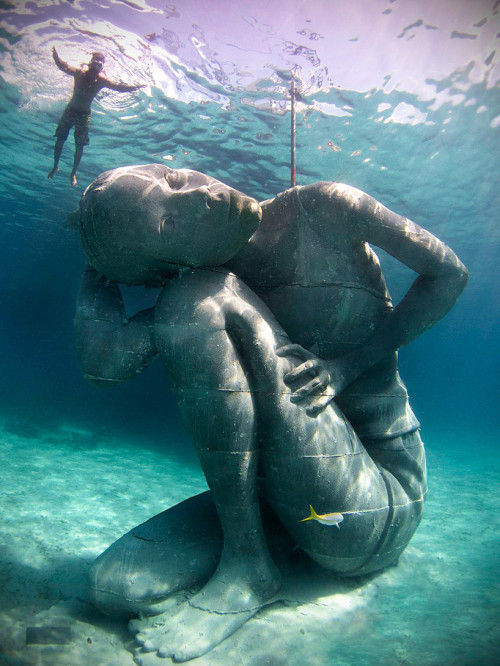 kathryngrin:  moonlight-radiance:  sixpenceee:  This 18-foot-tall female Ocean Atlas sculpture can be found off the coast of the Bahamas. It was designed artist Jason deCaires Taylor. It’s part of an underwater museum called MUSA. (Article)  ☽☯☾