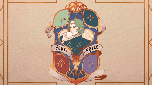 The gold foil tea label sticker I drew for Fire Emblem: Tea Houses, the teatime themed FE3H project 