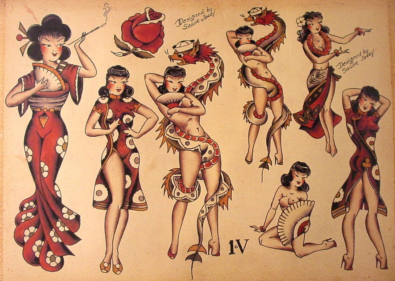 A2 Sailor Jerry Geisha Tattoo Vintage Large Poster 2- A1 A4 sizes A3