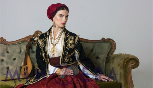 Greek beauty Athina from the island of Crete in Cretan traditional clothing and adornments