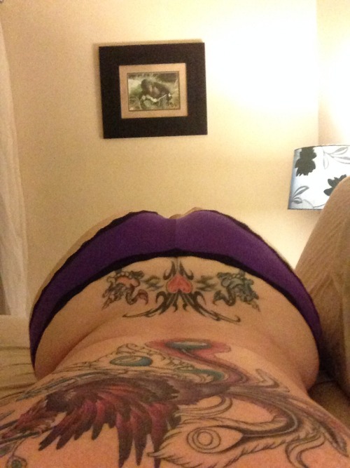 onesubsjourney: Purple panties and pretty tattoos.