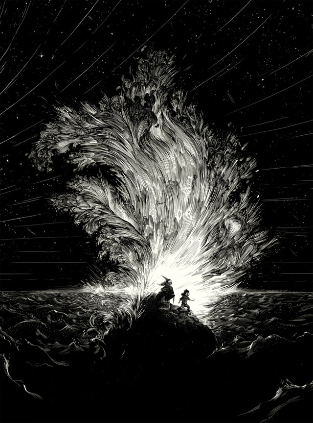 therhumboogie:  By Nicholas Delort, extraordinarily skilled black and white illustrations