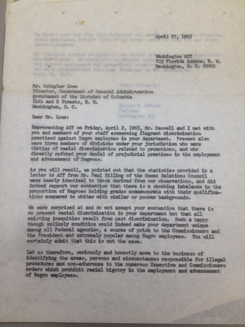 ACT Attempts To End Employment Discrimination At The DC DMV, February 1965.
