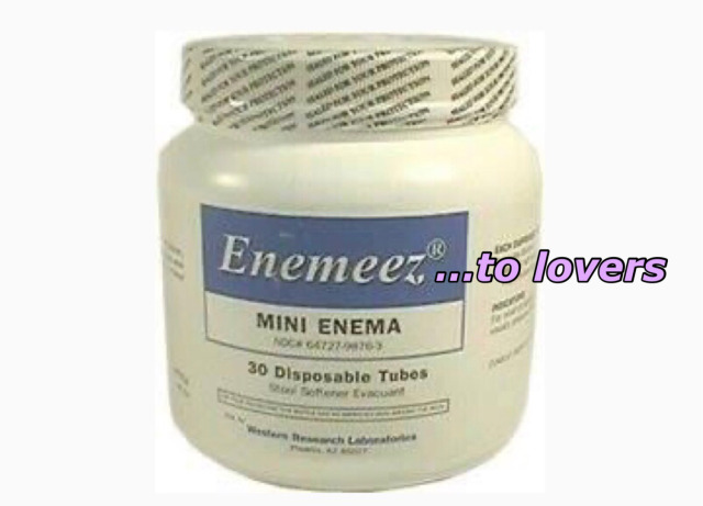 a large bottle of an enema product labeled ENEMEEZ to which i have added the words "to lovers"