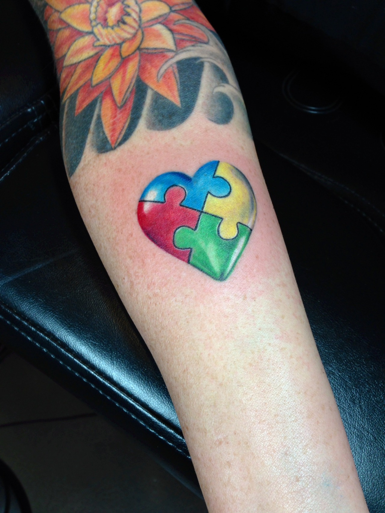 My autism puzzle piece heart done at Second Skin in Hendersonville TN  r tattoos