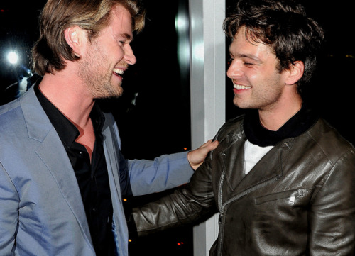 4clovesofsummer:Chris Hemsworth and Sebastian Stan at The Cinema Society and Acura screening of Thor