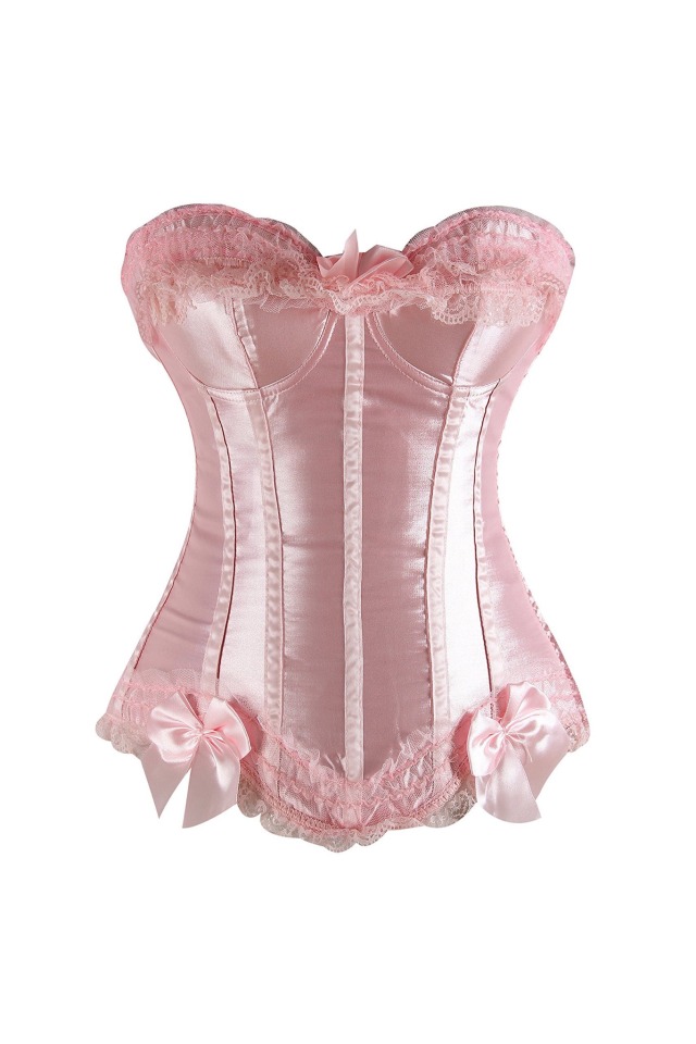 blushingenue:Pearl Pink Overbust Corset with Pink Lace.