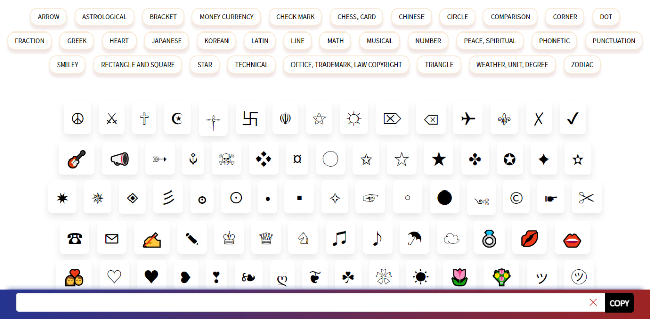 Copy And Paste Symbols