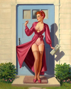 mannequinfetish:  vintage-pinup-girls:  Vintage pinup girl by Art Frahm.  *NB   What a great example of a good woman. It’s pretty clear that she is up before her Husband, and she’s put in the effort to look good for Him, even if He only sees her for