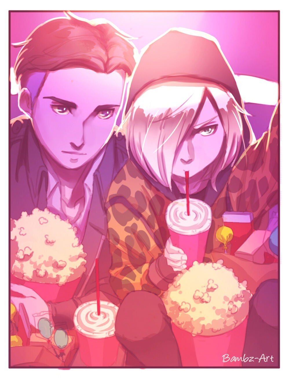 bambz-art: Otayuri - We’re On a Date! Headcanon that Otabek’s fans also follow