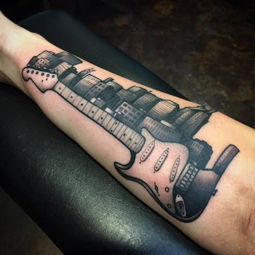 Tattoos by Brad Dozier — Made this cool little guitar and Nashville  skyline...