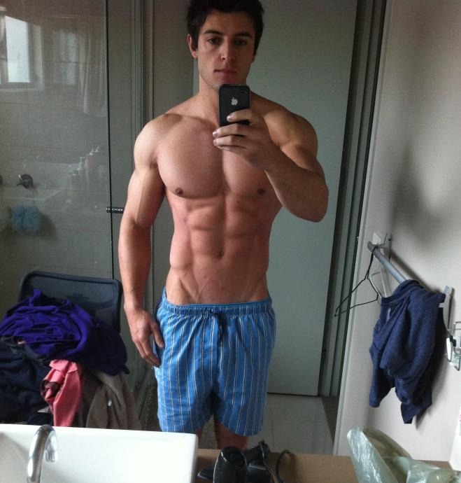 Amateur guy mirror muscles