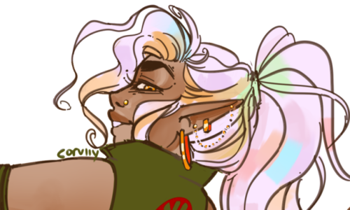 corviiy:taako? beautiful fat rromani elf. i dont make the rules sorry! [image description: a drawing