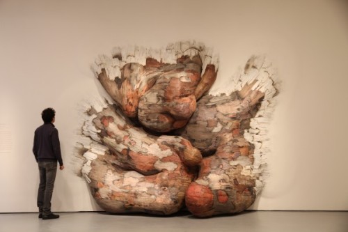 Gordian Knot, and other work, by Brazilian artist Henrique Oliveira. Oliveira is known for his 