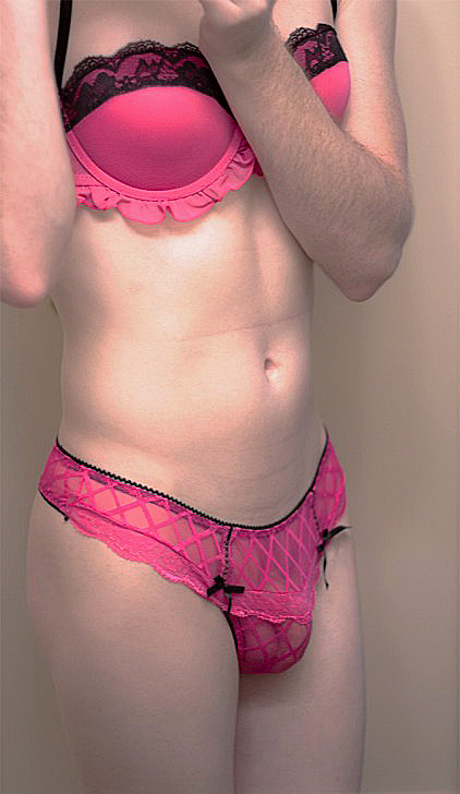 partimeguy:Lovely detailing on that pretty pink bra Cute outfit:)