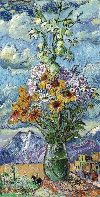 Bouquet and mountains, Colorado, 1951, David Burliuk