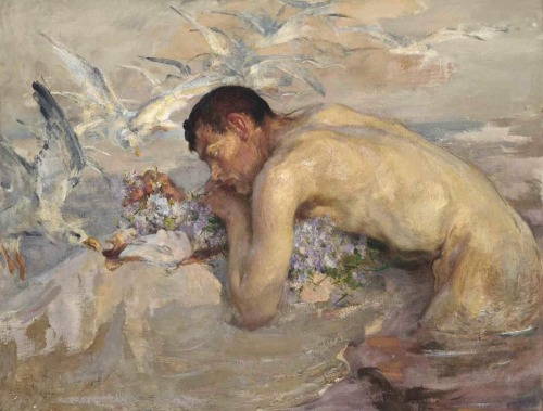 The Merman and the Maid / Little Marmaid. Oil on Canvas. 86.4 x 111.7 cm (34 x 44 in.) by Sir James Jebusa Shannon