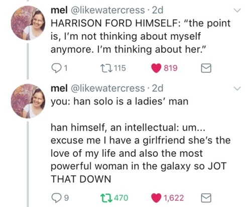 promithiae: regardstosoulandromance:twitter user @ likewatercress speaks the truth Han is a ladies m