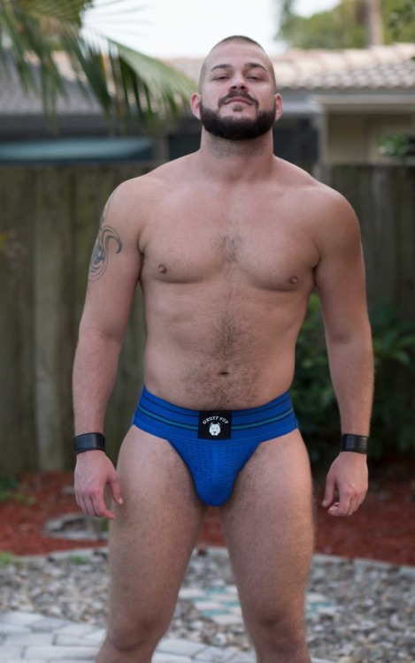 Jon looking hot in the Blue GruffPup Jock. Woof!!