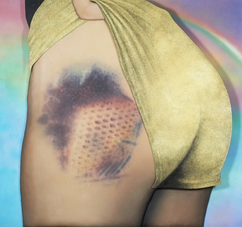 thingstolovefor:    Riikka Hyvönen taps into an unexpected kind of beauty in the athletes who send her shots of the bruises (or “kisses” in roller derby terms) they wear like badges of honour, turning these photographs into large-scale sculptural